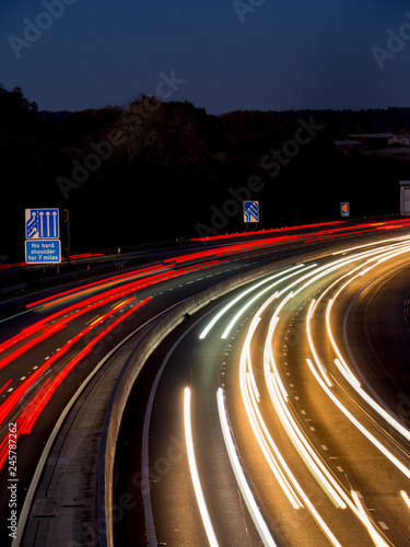 Obraz na płótnie europe, UK, England, Surrey, M3 motorway light trails w salonie