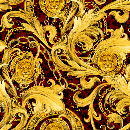 gold chains seamless pattern. luxury illustration. golden lace. luxury design. leopard print seamless background.