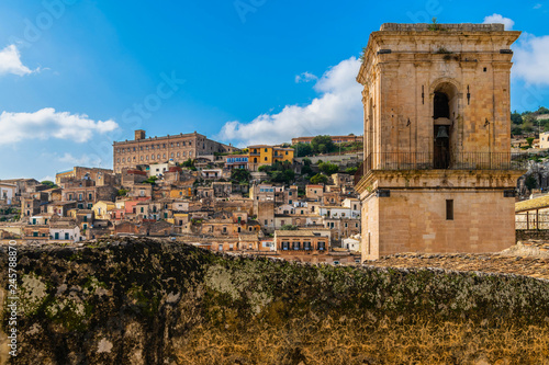 Cityscape of ancient town Modica in Sicily with typical italian rooftops, Italy 