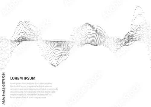 Abstract background with volumetric forms of particles. Particle oscillation and motion of waves in space.