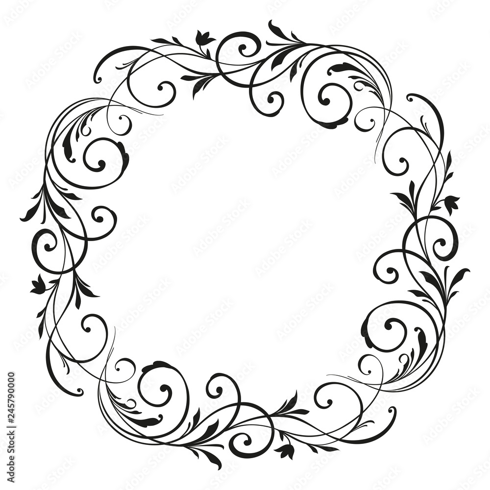 Retro flower pattern antique style swirl decorative design element. Vintage frame border leaf scroll floral ornament engraving black and white filigree vector wedding invitation greeting card Retro flower pattern antique style swirl decorative design element. Vintage frame border leaf scroll floral ornament engraving black and white filigree vector wedding invitation greeting card