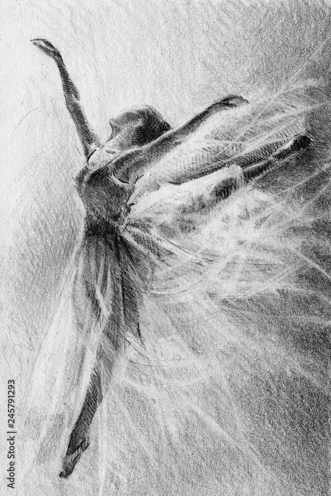 Fototapeta Baletnica w skoku w zwiewnej sukience. Szkic