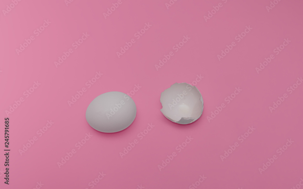 concept of whole egg, yolk hidden under the shell and broken egg without yolk on an isolated background concept of whole egg, yolk hidden under the shell and broken egg without yolk on an isolated background