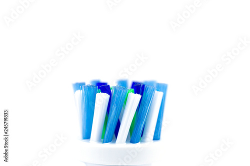 Closeup of a bristle of an electric toothbrush.