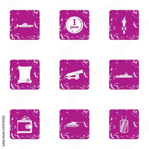 Military country icons set. Grunge set of 9 military country vector icons for web isolated on white background