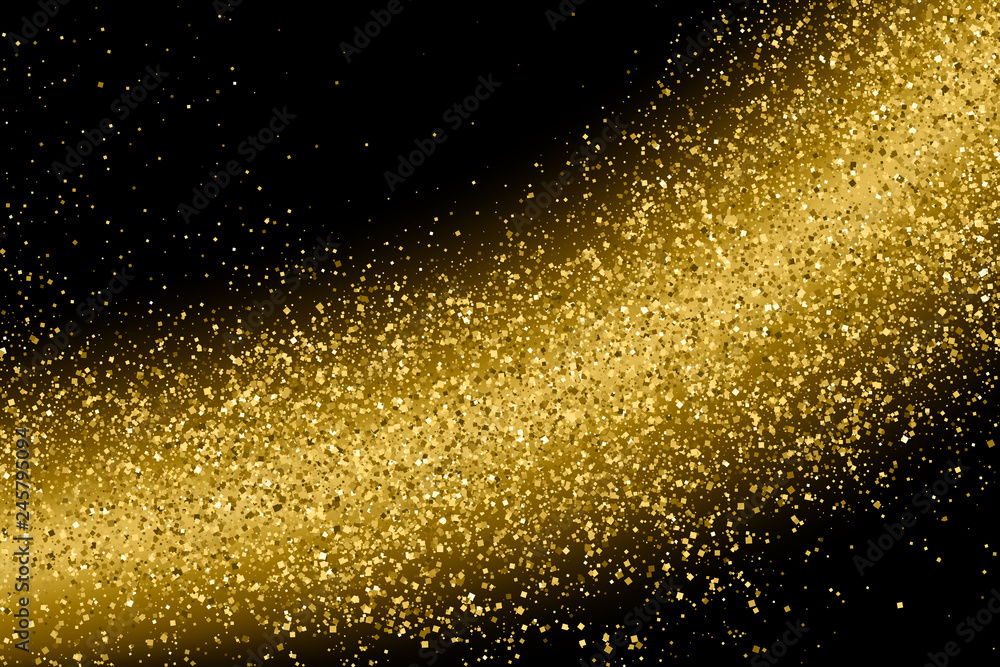 Gold Glitter Texture Isolated On Black. Amber Particles Color. Celebratory Background. Golden Explosion Of Confetti. Vector Illustration, Eps 10.