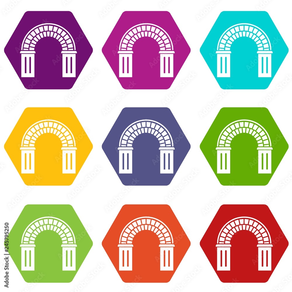 Window arch icons 9 set coloful isolated on white for web