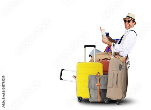 Luggage tourists with big suitcases, travel holiday