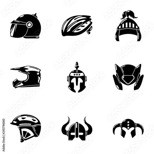 Crash helmet icons set. Simple set of 9 crash helmet vector icons for web isolated on white background