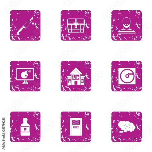 Armed man icons set. Grunge set of 9 armed man vector icons for web isolated on white background