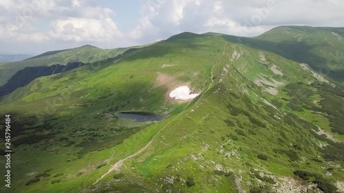 Bird's-eye view of the mountain landscape and highland lake Nesamovyte. Carpathians. Ukraine photo