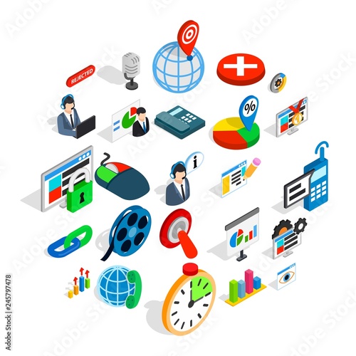 Information bureau icons set. Isometric set of 25 information bureau vector icons for web isolated on white background