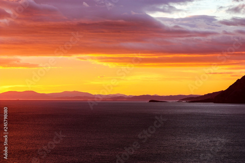 Colorful coastal sunrise scene in north Spain  Cantabria.