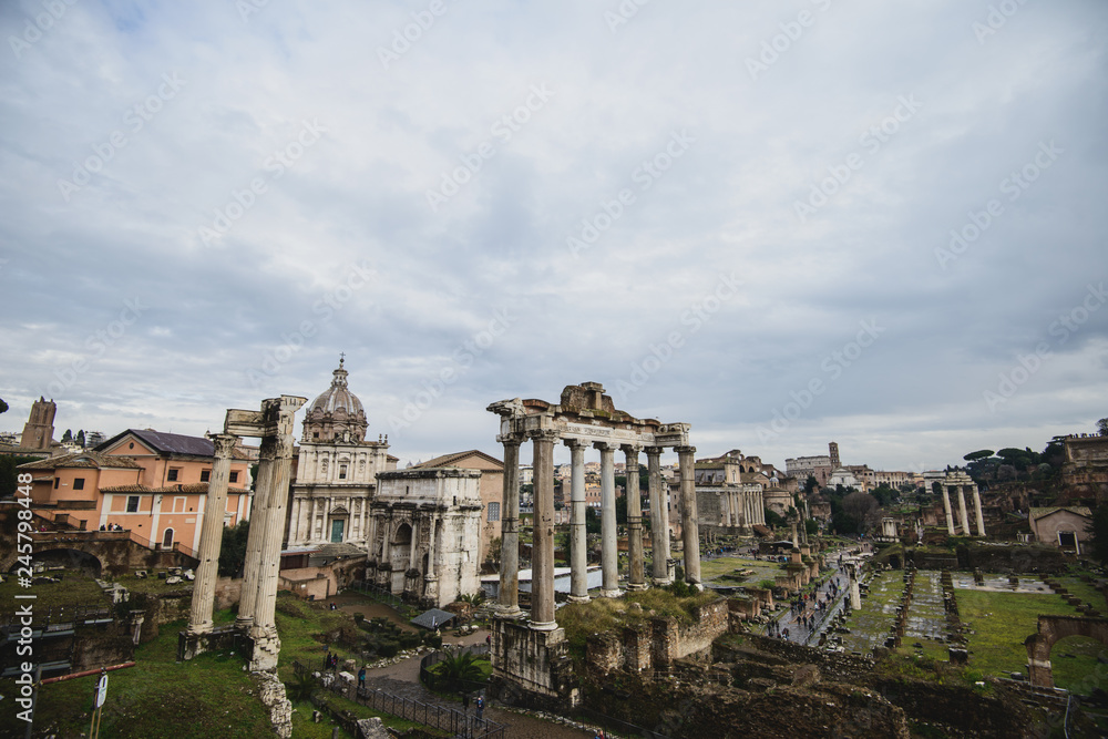 Ruins of the Roman Forum at Palatino hill in Roma, Italy