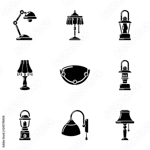 Wall light icons set. Simple set of 9 wall light vector icons for web isolated on white background