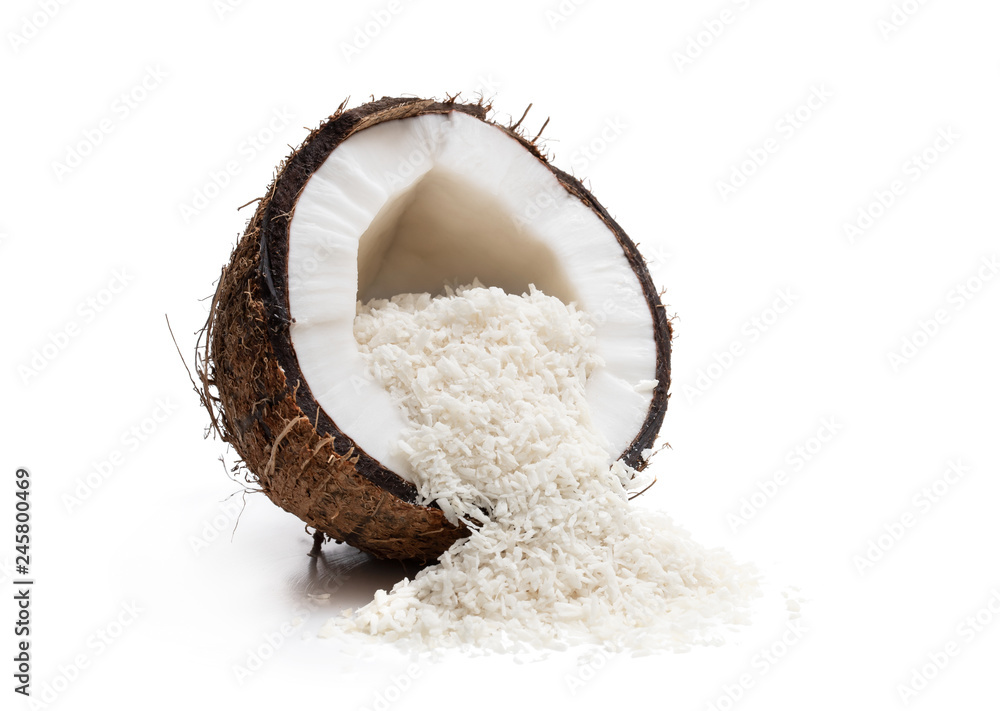 Nut with coconut flakes isolated on white Nut with coconut flakes isolated on white