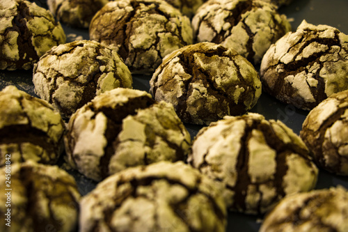 Homemade cookies with mint and chocolate and cracks.