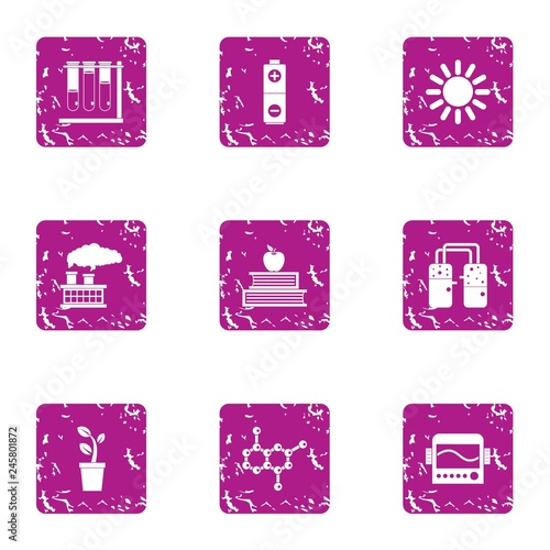Chemical effect icons set. Grunge set of 9 chemical effect vector icons for web isolated on white background