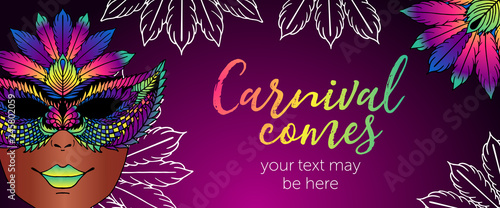 horizontal banner for a carnival with a female mask