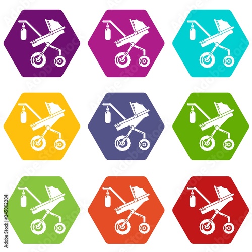 Baby carriage classy icons 9 set coloful isolated on white for web