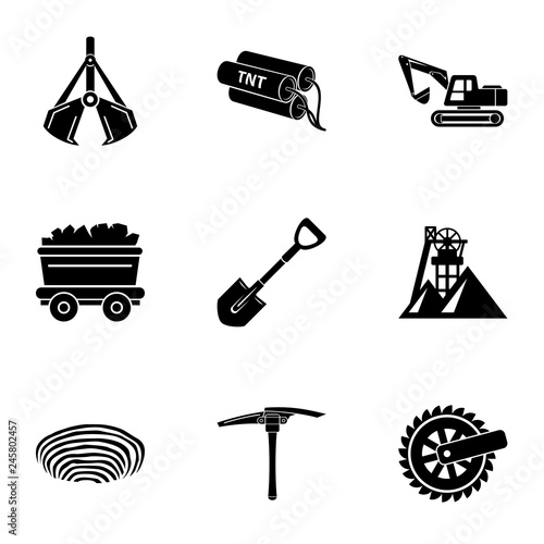 Processing of stone icons set. Simple set of 9 processing of stone vector icons for web isolated on white background