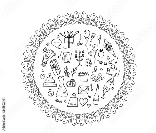 Wedding symbols set. Vector design illustration.