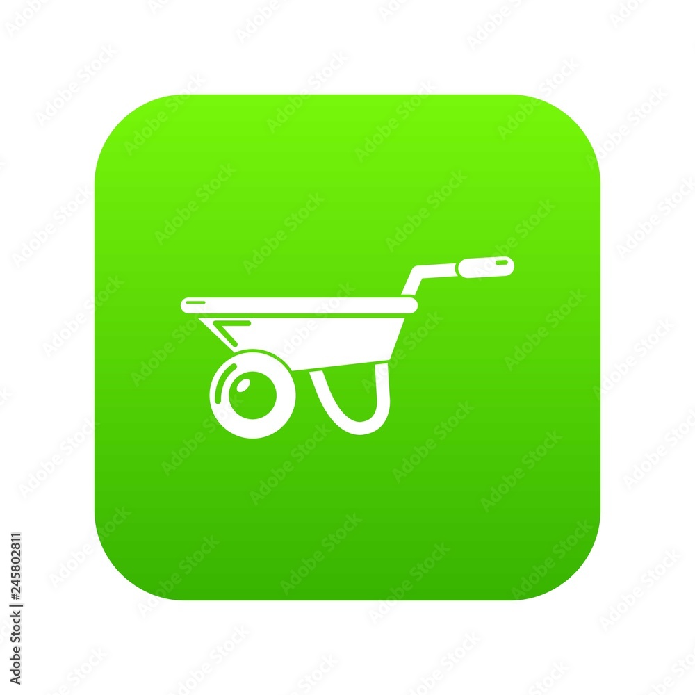 Wheelbarrow icon green vector isolated on white background Wheelbarrow icon green vector isolated on white background