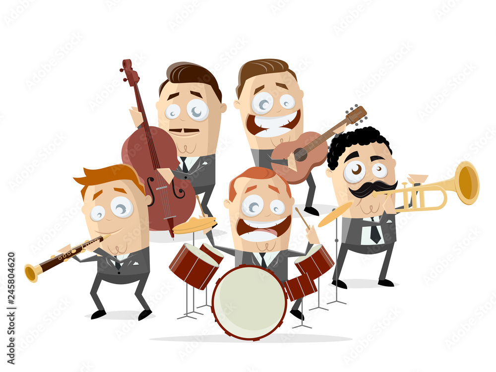 funny cartoon illustration of a music band Adobe Stock