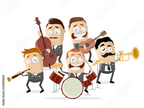 funny cartoon illustration of a music band