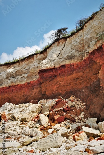 Red and white chalk cliffs at Hunstanton, Norfolk, england, coastal erosion