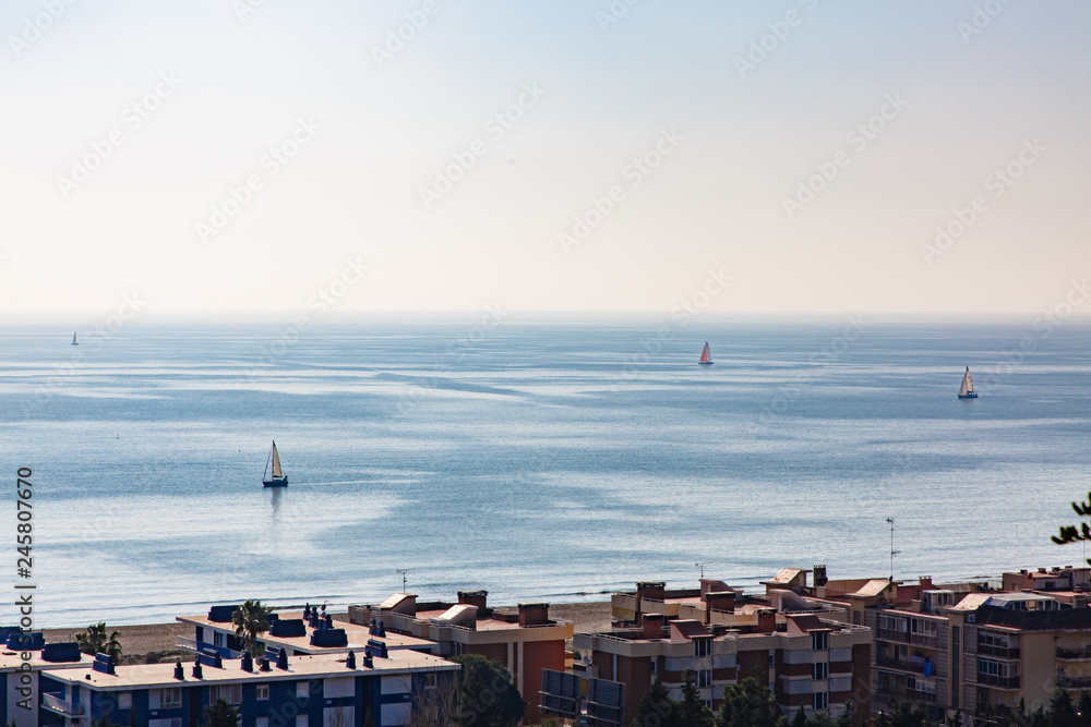 Sea view from the mountain, yachts