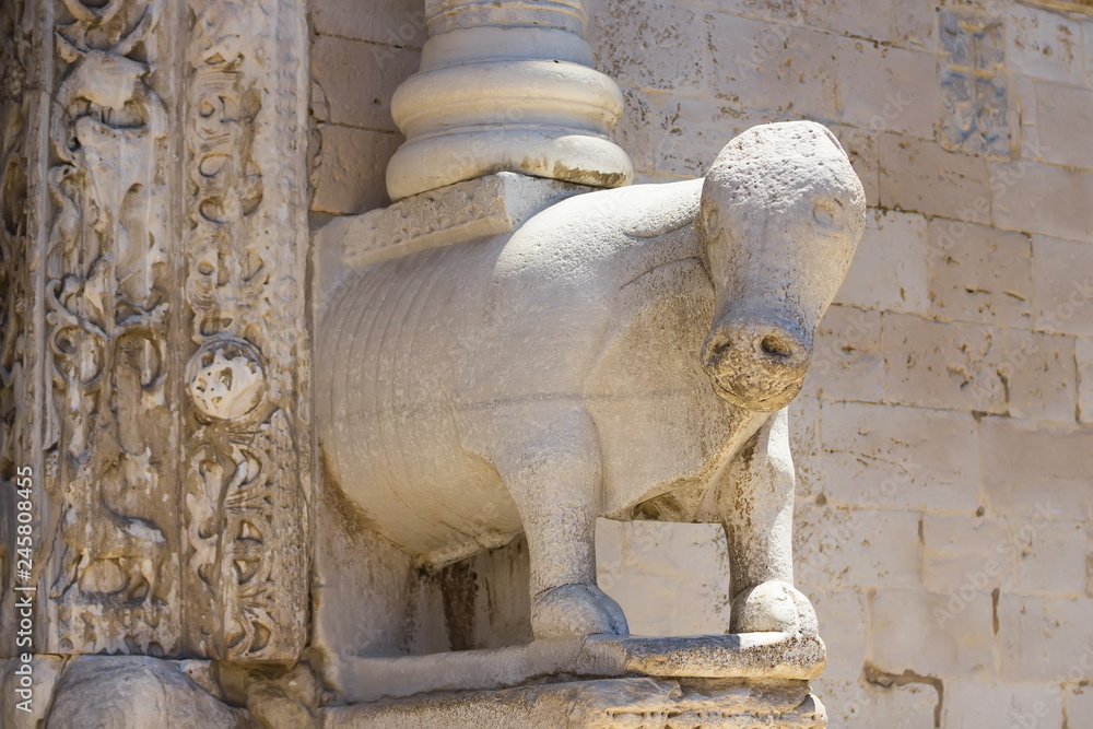 hippo sculpture at the entrance to the Basilica of St. Nicholas, Bari, Apulia