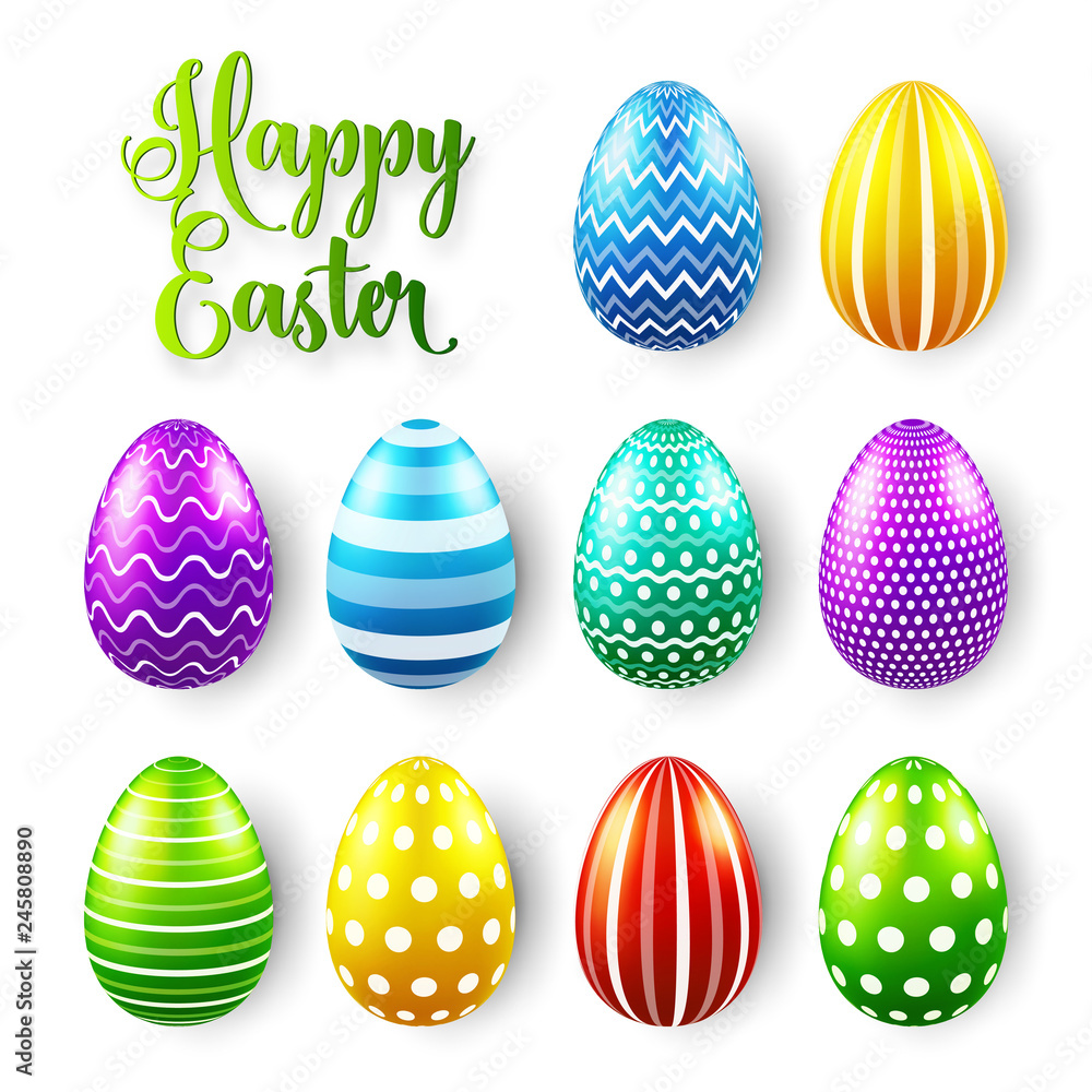 Easter eggs colored set. Spring holidays in April. Gift. Seasonal celebration.Egg hunt Sunday.