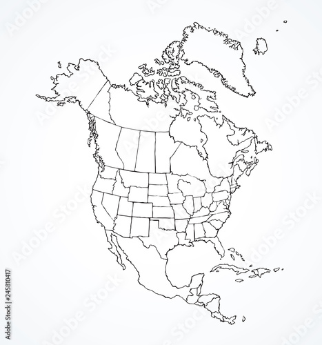 Photo North American continent with contours of countries