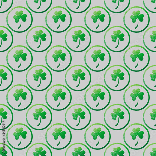 Clover leaves in circle frame. St. Patrick s Day seamless pattern