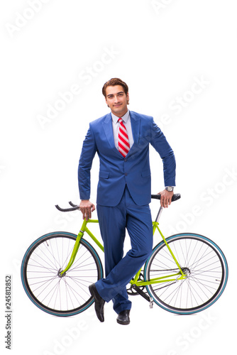 Fototapeta Naklejka Na Ścianę i Meble -  Young businessman using bike to commute to the office
