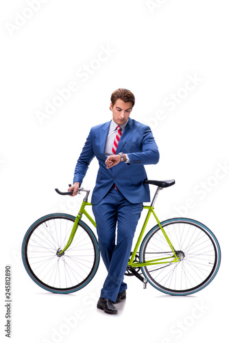 Fototapeta Naklejka Na Ścianę i Meble -  Businessman with bicycle isolated on white background