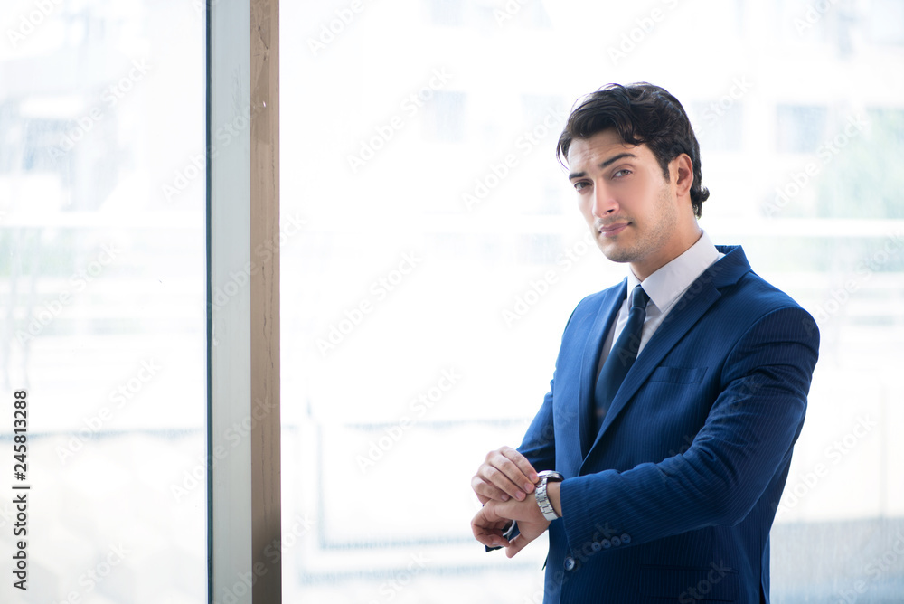 Young handsome businessman standing at the window Young handsome businessman standing at the window