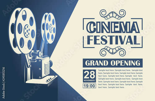 cinema poster with retro film projector background