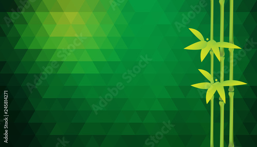 Vector green triangular background with bamboo trunks.