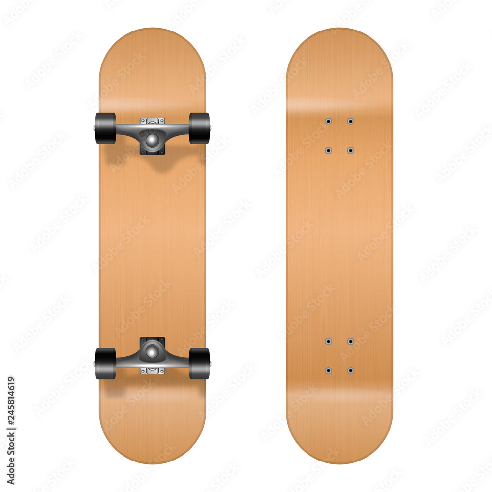 Skateboarding. Vector Realistic 3d Wooden Blank Skateboard Icon Set Closeup  Isolated on White Background. Design Template of Skate Board Showing the  Top and Bottom for Mockup. Top view Stock Vector | Adobe