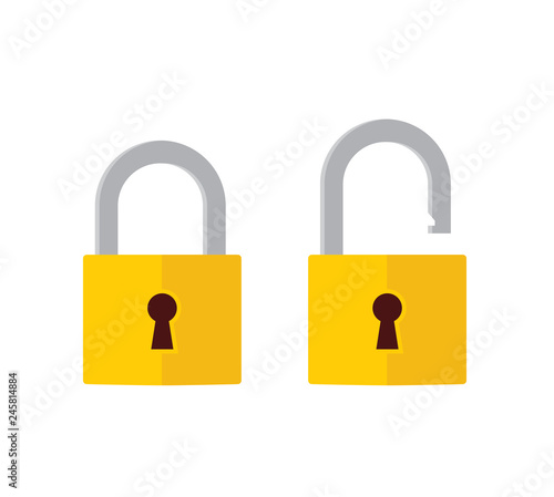 Lock open and lock closed icons. Padlock symbol - stock vector. photo