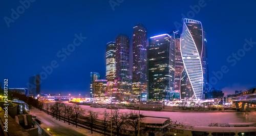 Moscow, Russia. Winter. Panorama of the city from a height. Moscow city in winter. Panorama of Moscow River. © Grispb