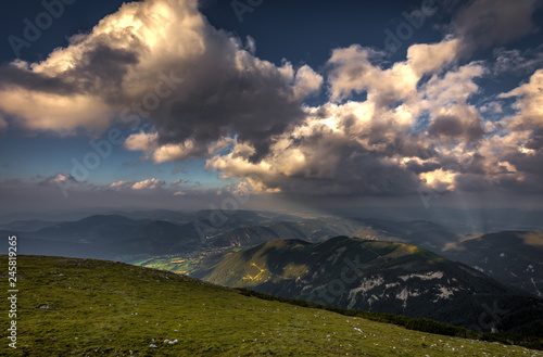 View from Rax plateau from Klosterwappen, highest peak of Schneeberg on Puchberg aglomeration, Alps, Lower Austria