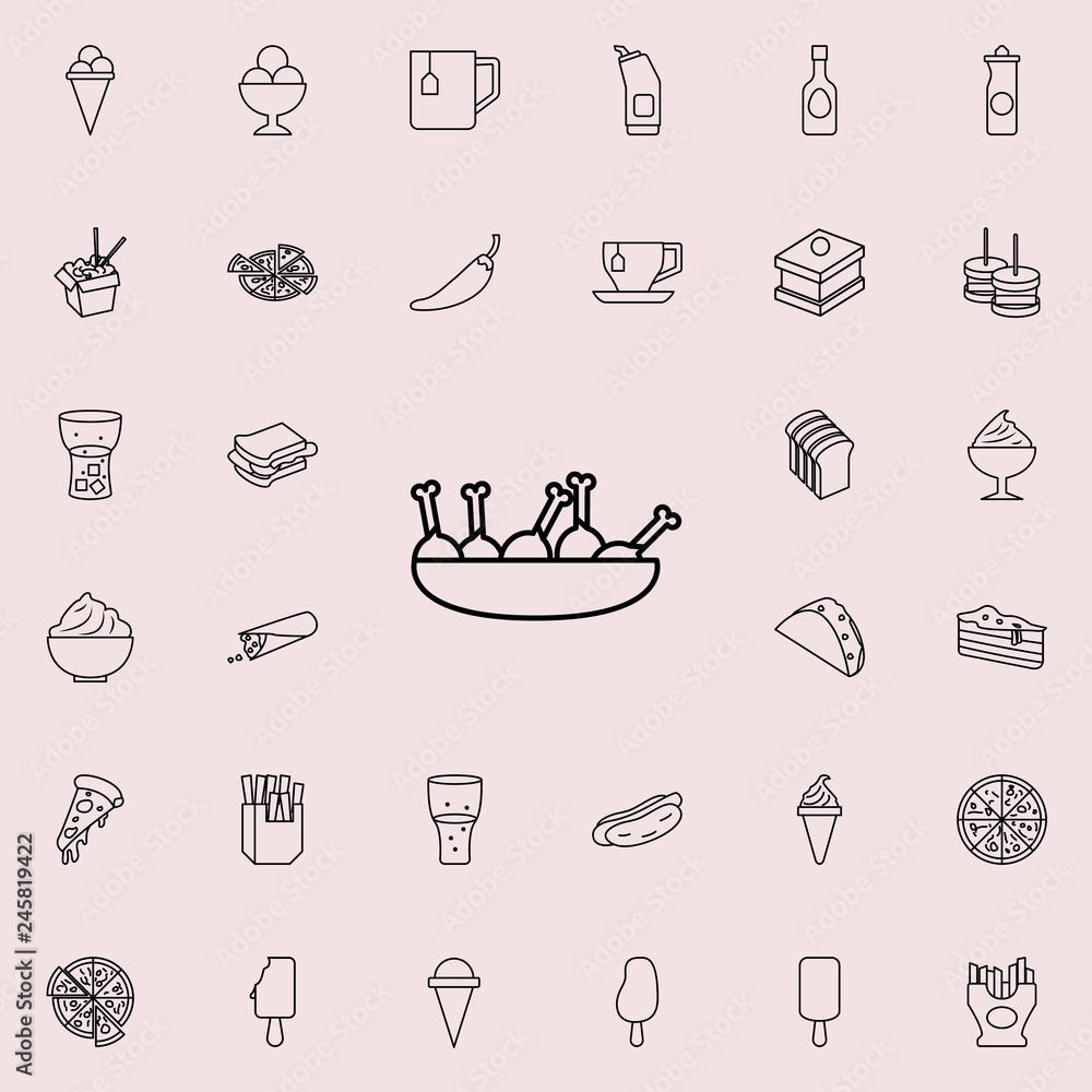 fried chicken legs in plate icon. Fast food icons universal set for web and mobile