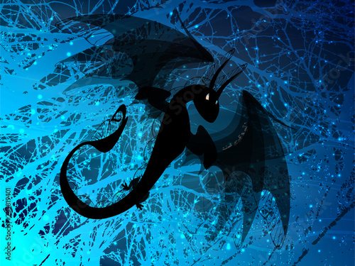 dragon black fiery on blue