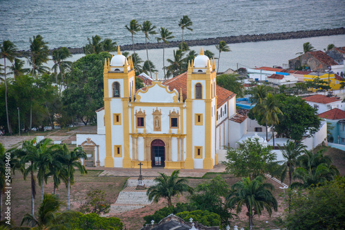 Aerial view of the historical Carmo church in Olinda, Pernambuco, Brazil with its Baroque style and construction dated from the 17th century.