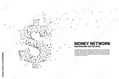 Vector money dollar icon from Polygon dot connect line. Concept for financial network connection.