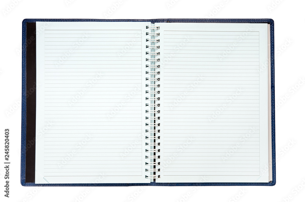 An open spiral notebook with blank pages. An open spiral notebook with blank pages.