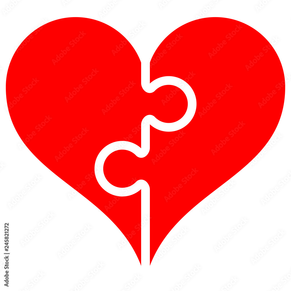 Heart puzzle symbol icon - red simple, isolated - vector Heart puzzle symbol icon - red simple, isolated - vector
